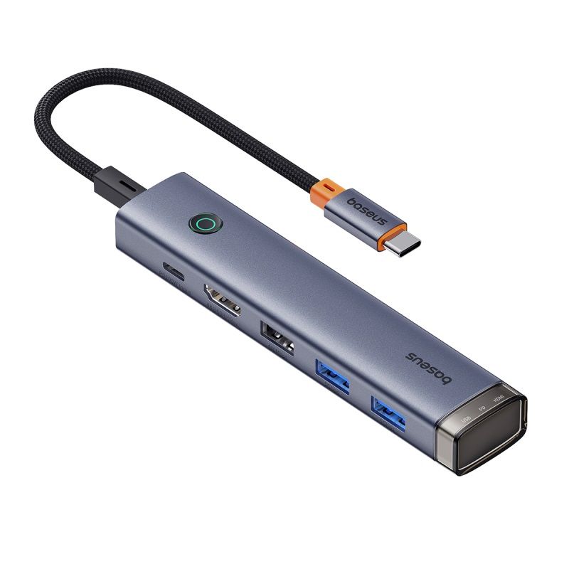 ХабBaseusUltraJoySeries6-PortHUBAIRSpaceGreyType-CtoHDMI4K@60Hz*1+USB3.0*2+USB2.0*1+Type-C3.0*1+PD*1.B00052802811-02Серый