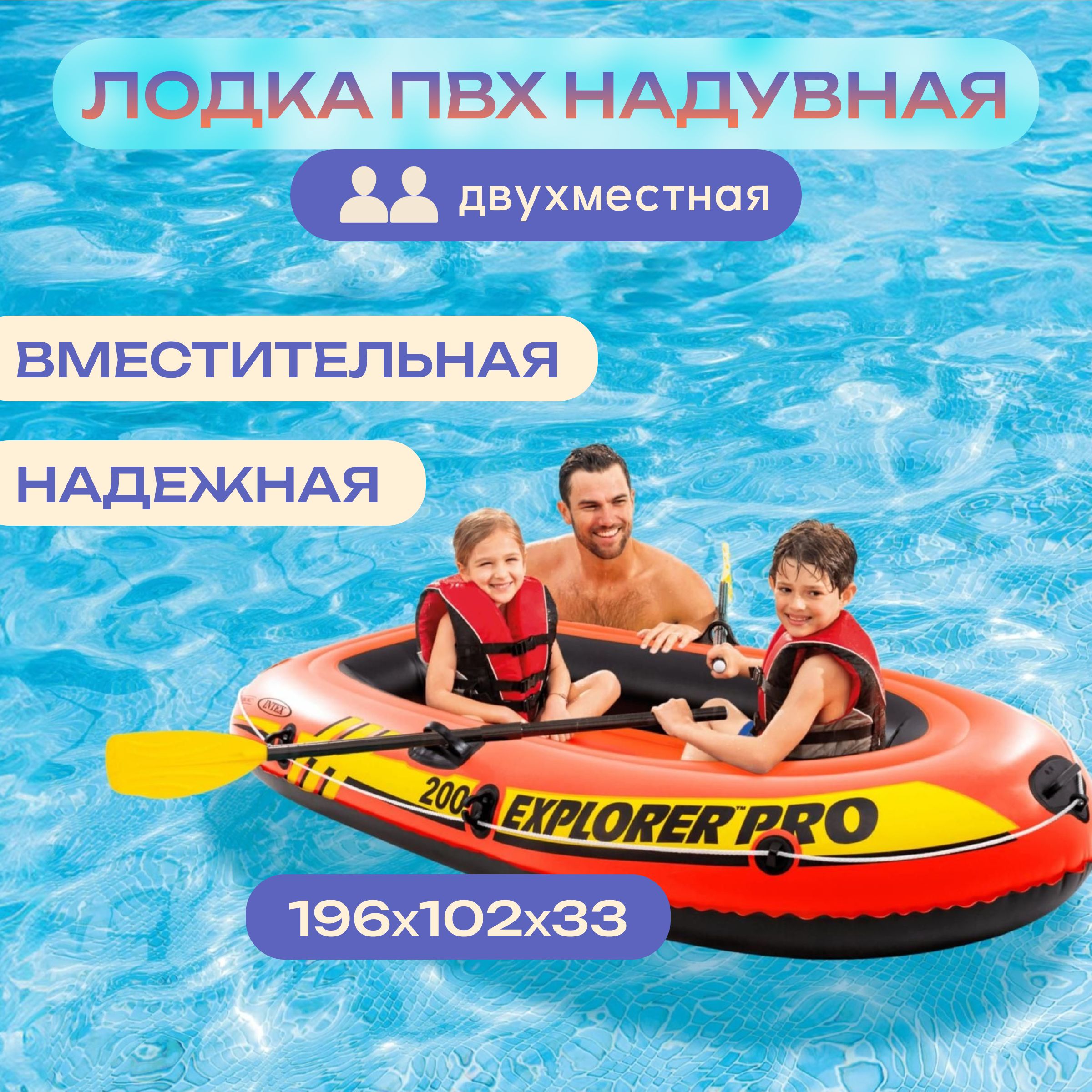 Надувная лодка Intex Explorer 200 Set / 58357NP 196х102х33см