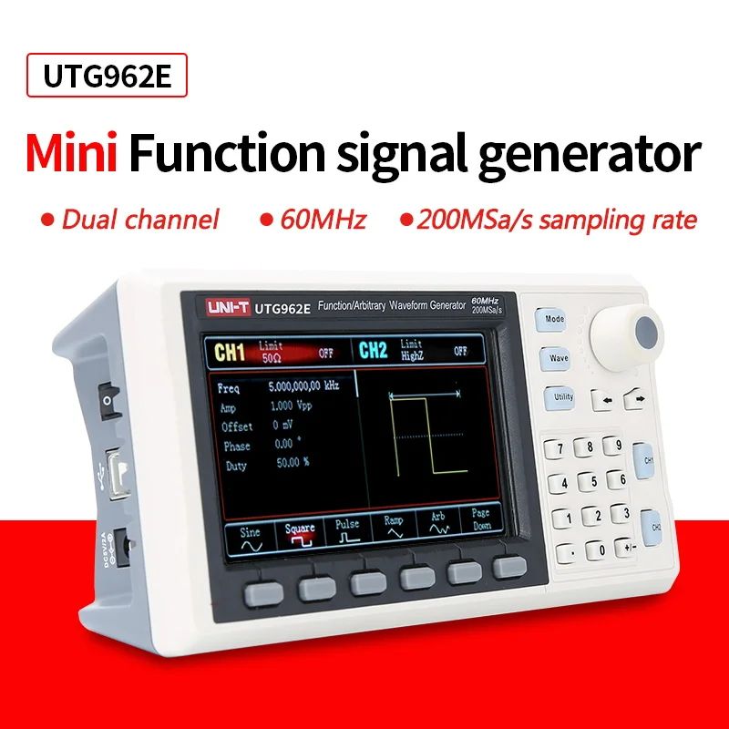 UNI-T UTG962E Функция генератор сигналов произвольной формы источник сигнала двухканальный 200 МС / с 14 бит измеритель частоты 60 МГц