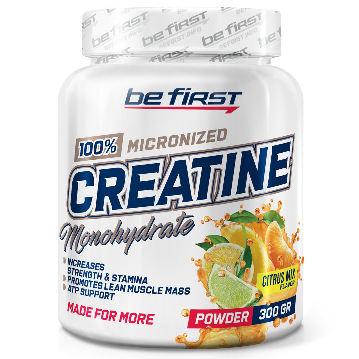 Креатин моногидрат порошок Be First Creatine Powder Monohydrate Micronized 300 гр, цитрусовый микс