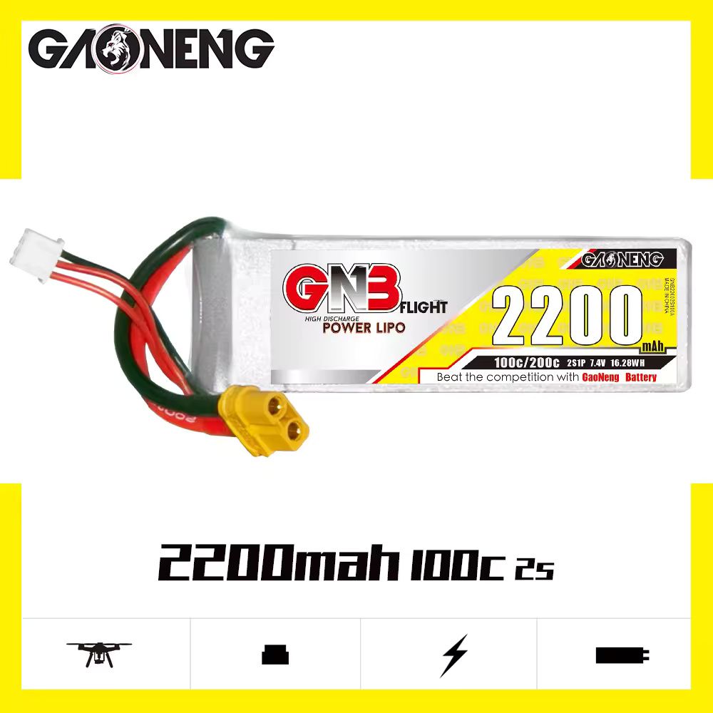 Аккумулятор Li-po GNB 2200mah 2S1P 7.4V 100C 17x34x104mm XT60