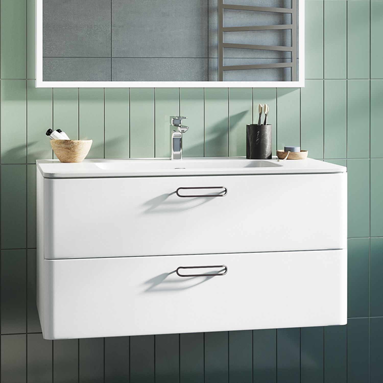 Фото товара на маркетплейсе ozon Тумба подвесная (без раковины), белая, 100 см, Brick, IDDIS, BRI10W1i95. Подходит раковина: 0101000i28