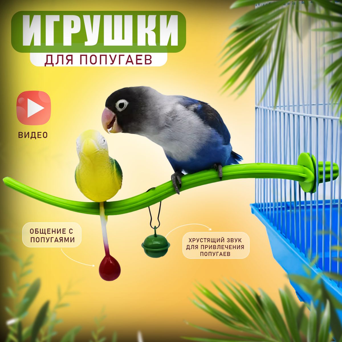 Игрушки для попугаев, жердочки для птиц, птицы-компаньоны, колокольчики