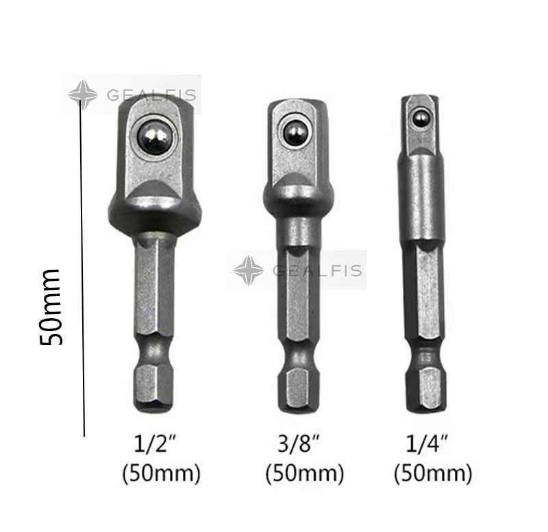 Адаптеры переходники для торцевых головок на шуруповерт 1/4", 3/8", 1/2" набор 3 шт.