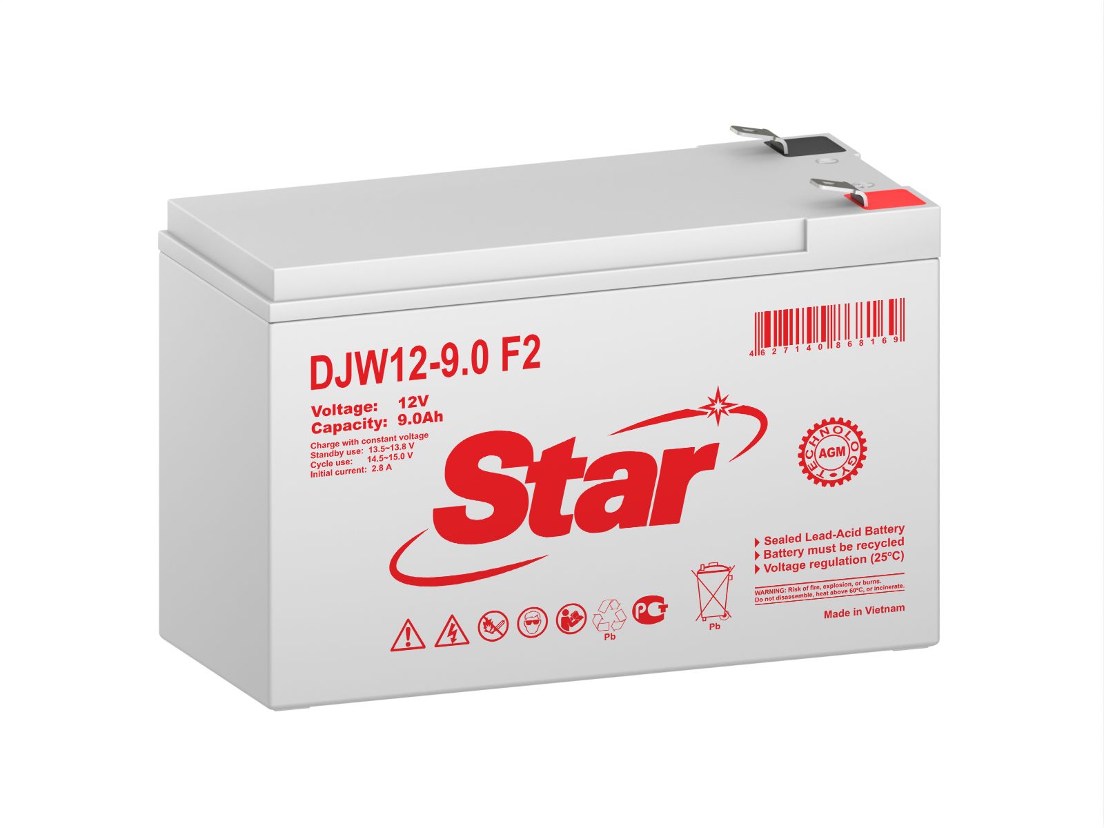 Аккумулятор 12В 9Ач для ИБП STAR DJW12-9.0 F2