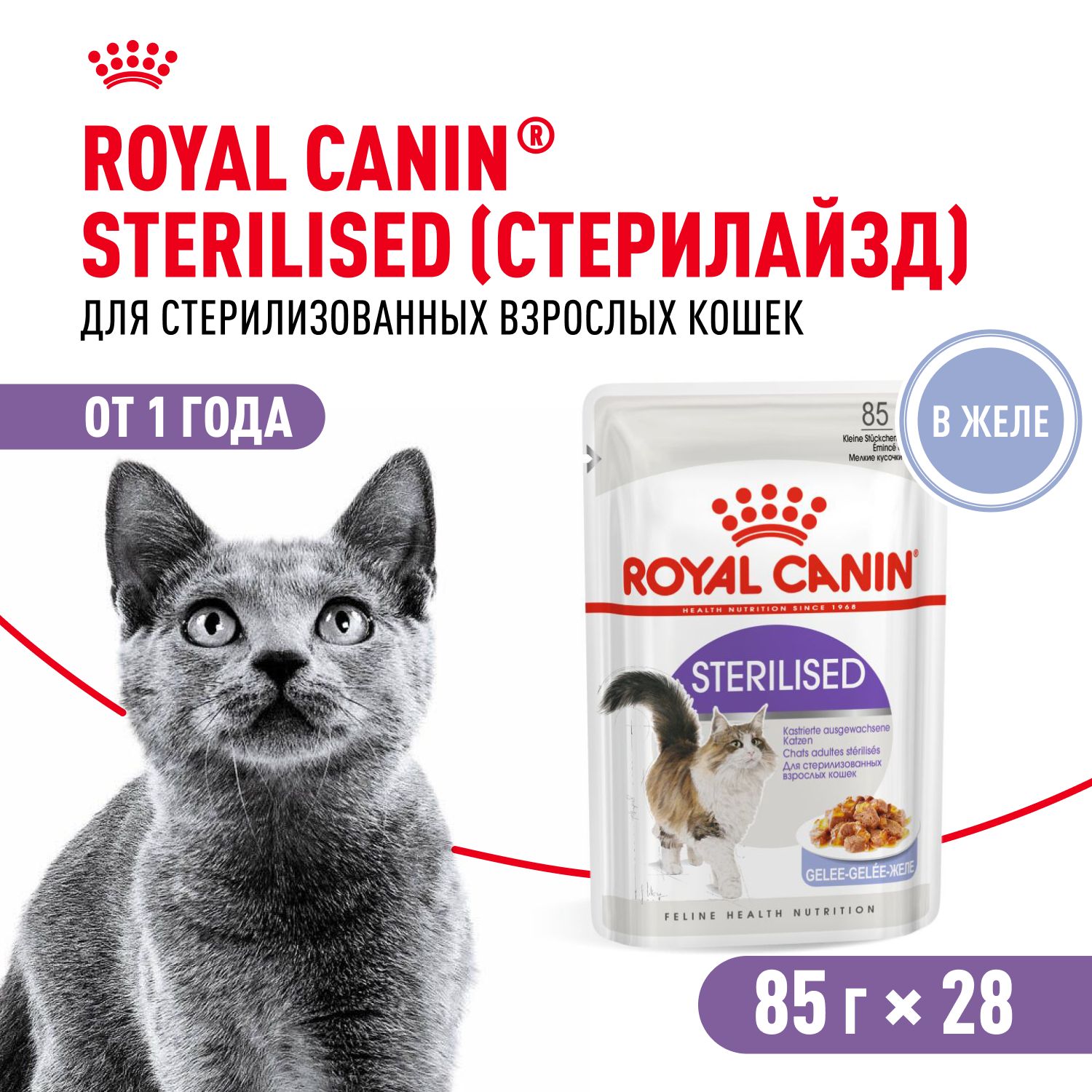 Влажный корм для стерилизованных кошек Royal Canin Sterilised в желе 85 г х 28 шт