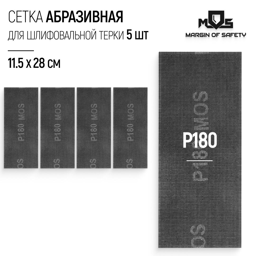 Сетка абразивная Р180, 115 х 280 мм, 5 шт. водостойкие для шлифовальной терки