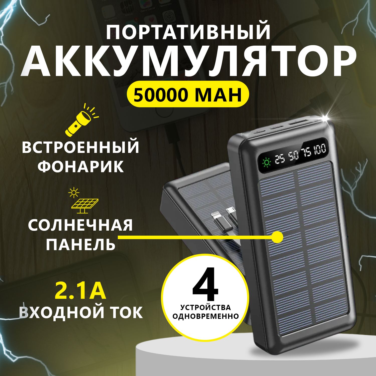 Повербанк 50000 / внешний аккумулятор с быстрой зарядкой, power bank 22.5W