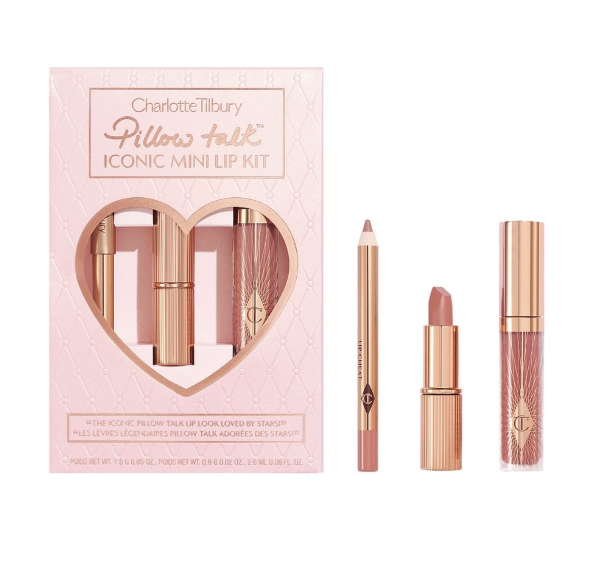 Charlotte Tilbury Набор для макияжа губ PILLOW TALK ICONIC MINI LIP KIT лимитированная рождественская коллекция 3 предмета