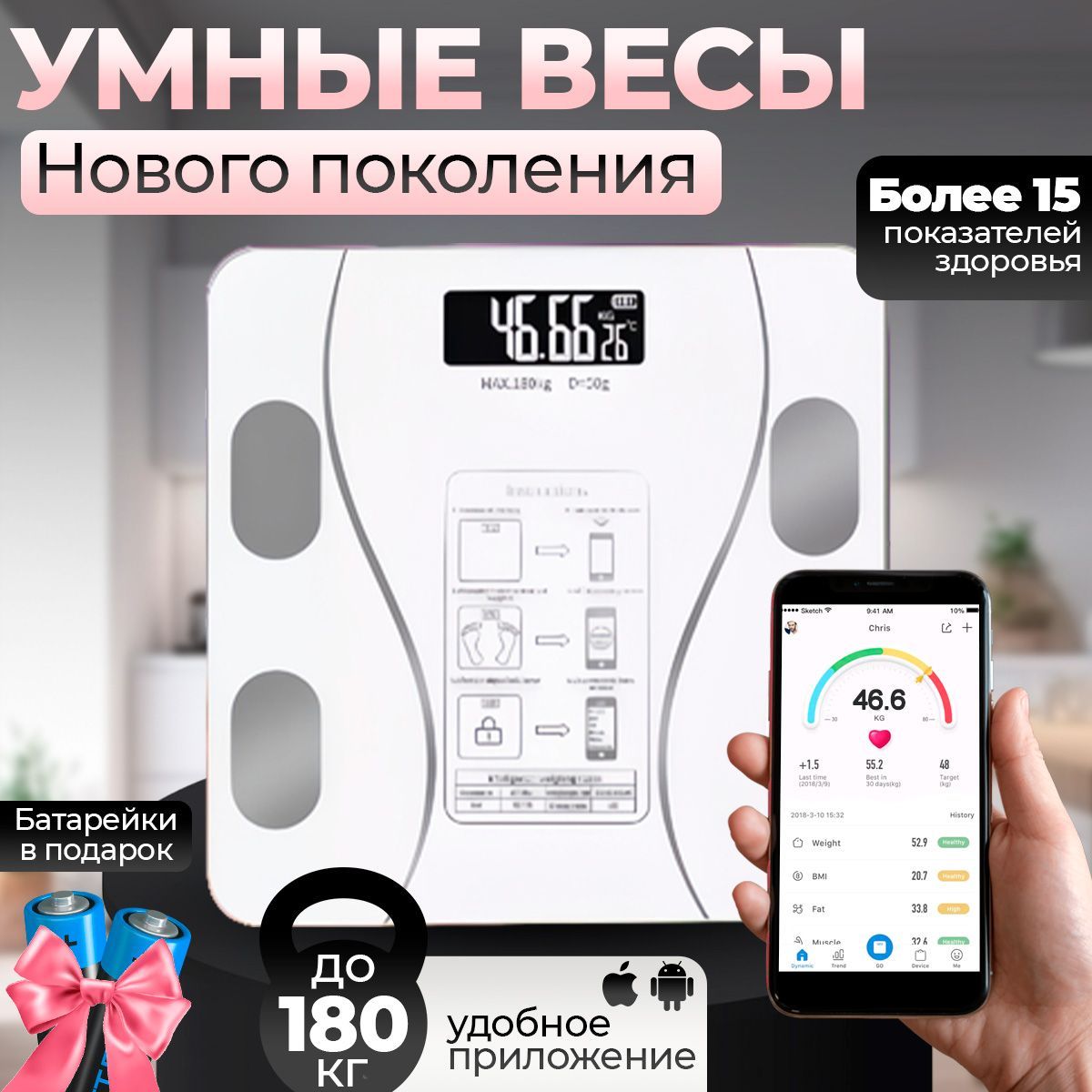 Напольные весы Весы, нагрузка 180 кг, точность 10 г