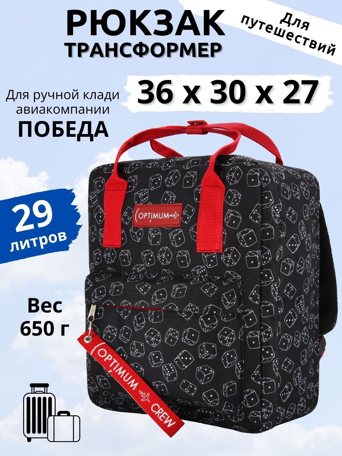 Рюкзак сумка дорожная ручная кладь 36 30 27 для Победы RL, кости купить на OZON по низкой цене (1030222414)