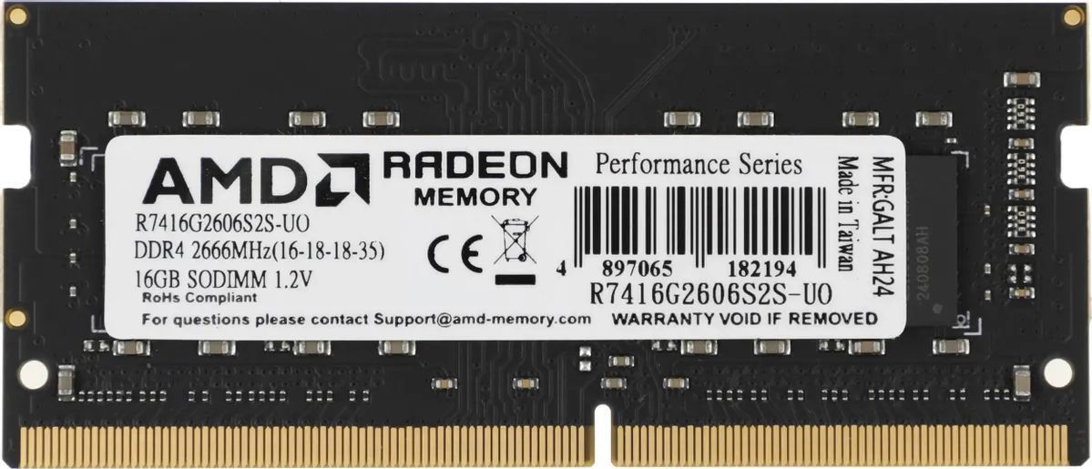 AMDОперативнаяпамятьRadeonR7PerformanceSeriesDDR42666МГц1x16ГБ(R7416G2606S2S-UO)