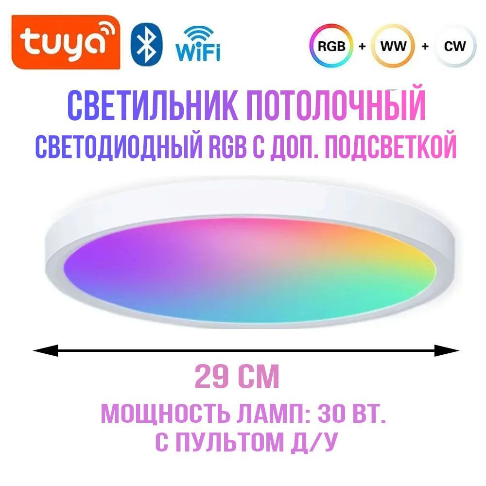 УмныйсветодиодныйсветильникTuyaRGBсWi-Fi,Алисой,Ambilight,30Вт