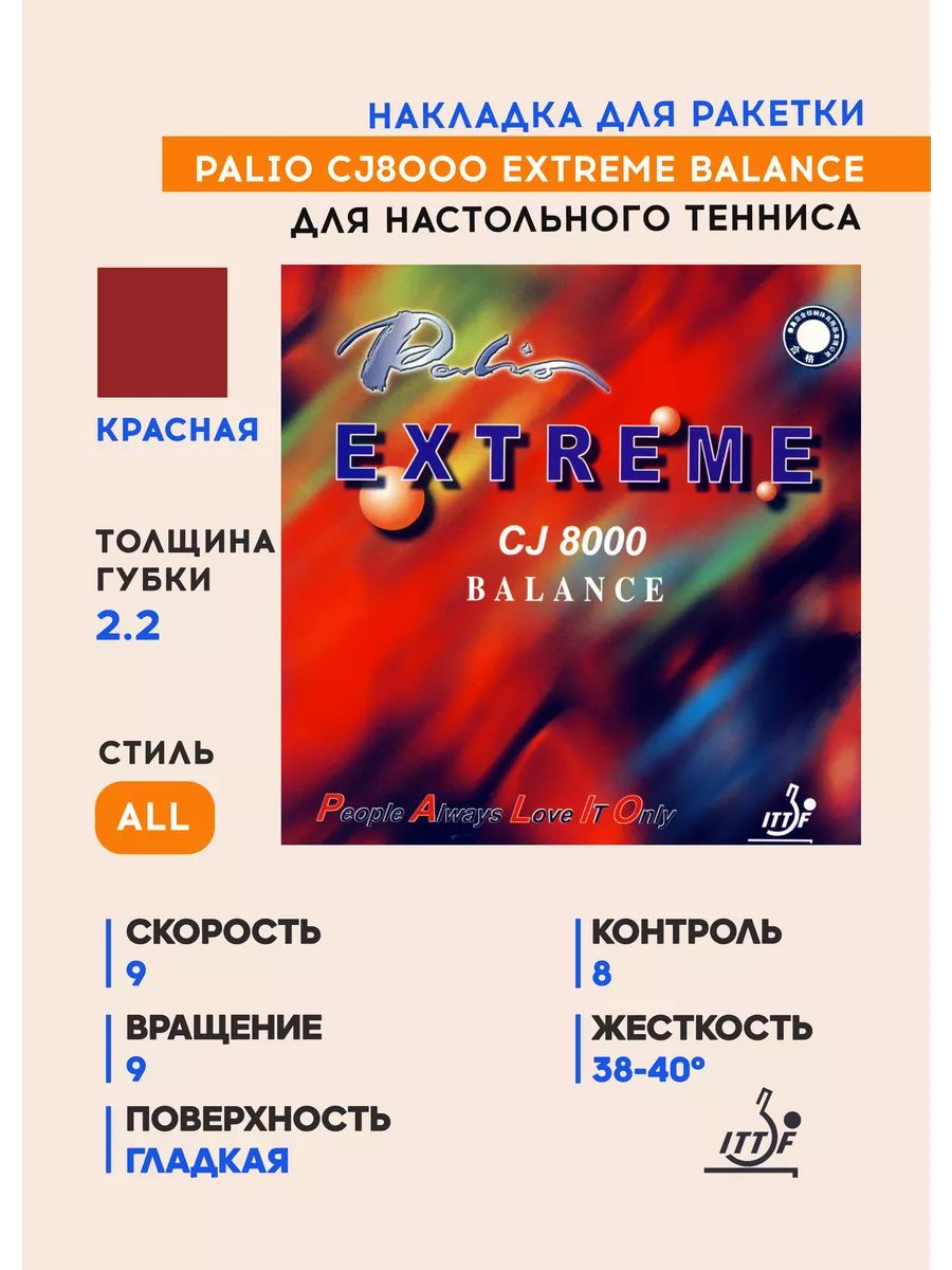 Накладка для ракетки настольного тенниса CJ8000 Extreme balance (цвет красный, толщина 2.2)