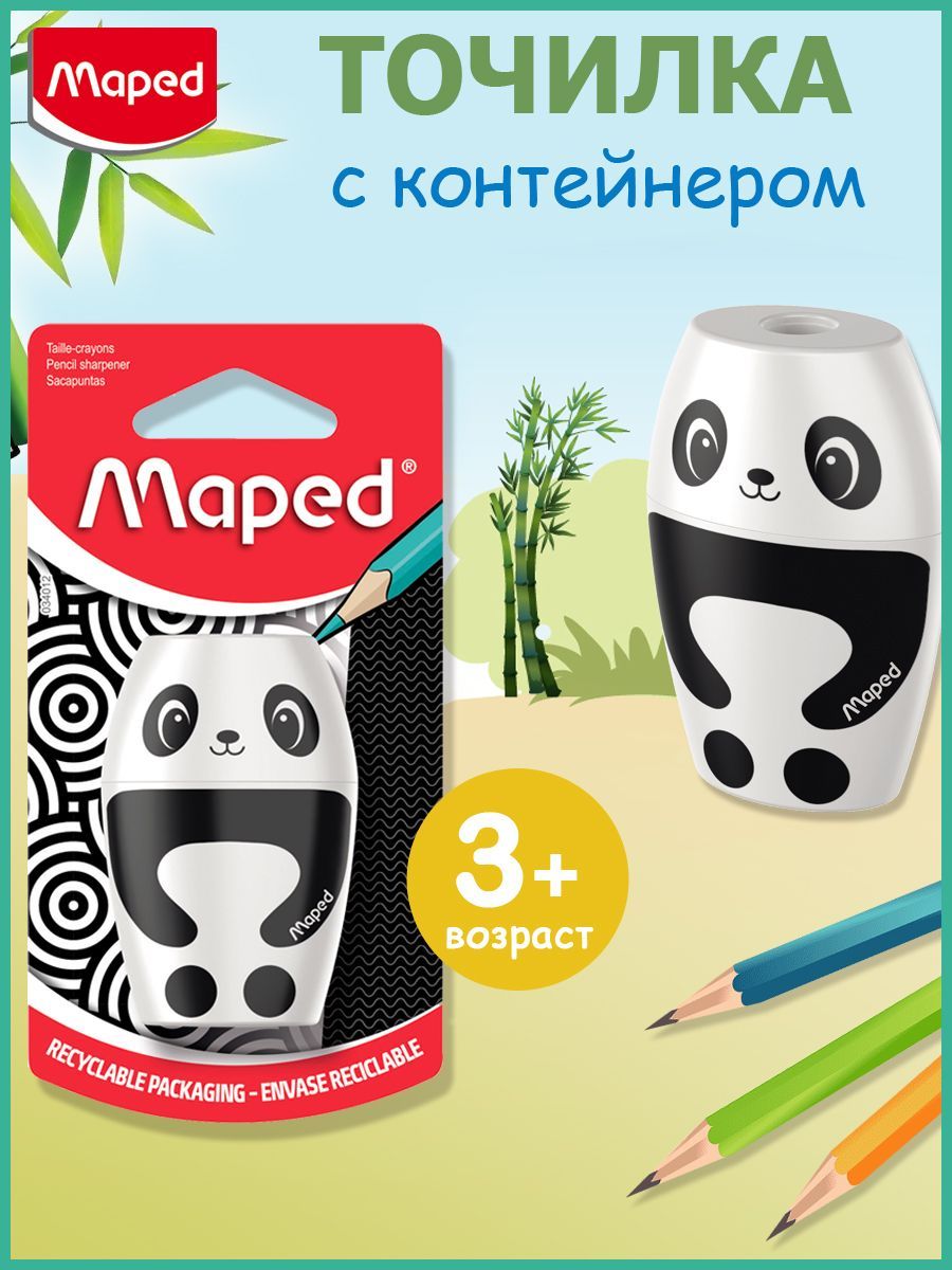 Точилка 1 отверстие Maped SHAKKY с контейнером, декорированная, панда, блистер