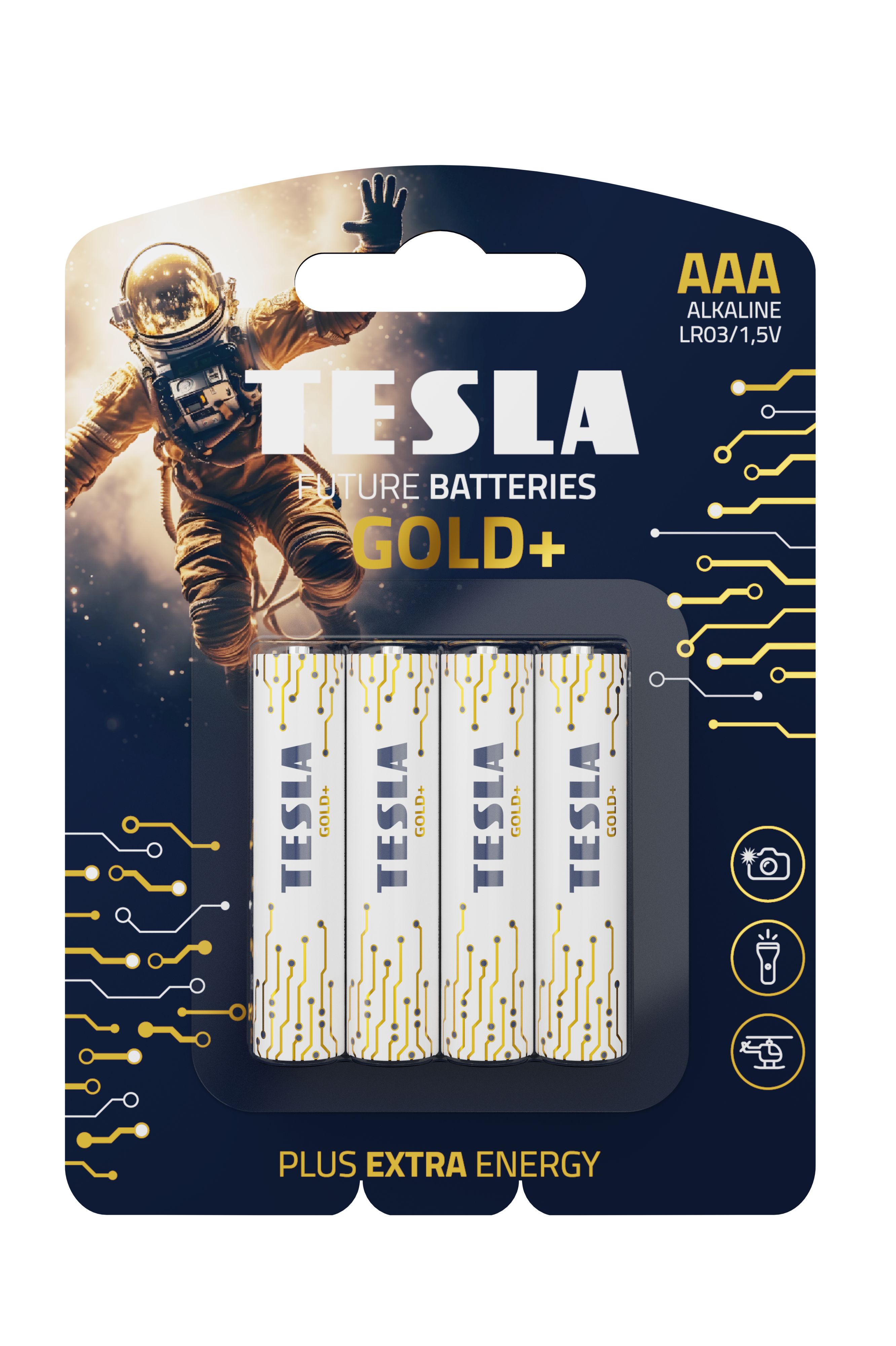 Щелочные(алкалиновые)батарейкиTESLABATTERIESGOLD+AAA4шт.(LR03,1.5V)