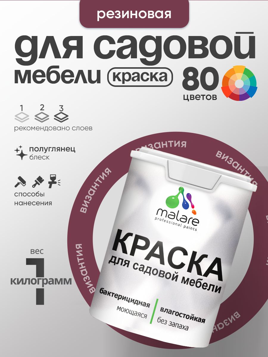 Резиновая краска Malare для садовой мебели/ по дереву, для наружных и внутренних работ/ быстросохнущая моющаяся без запаха полуглянцевая, византия, 1 кг