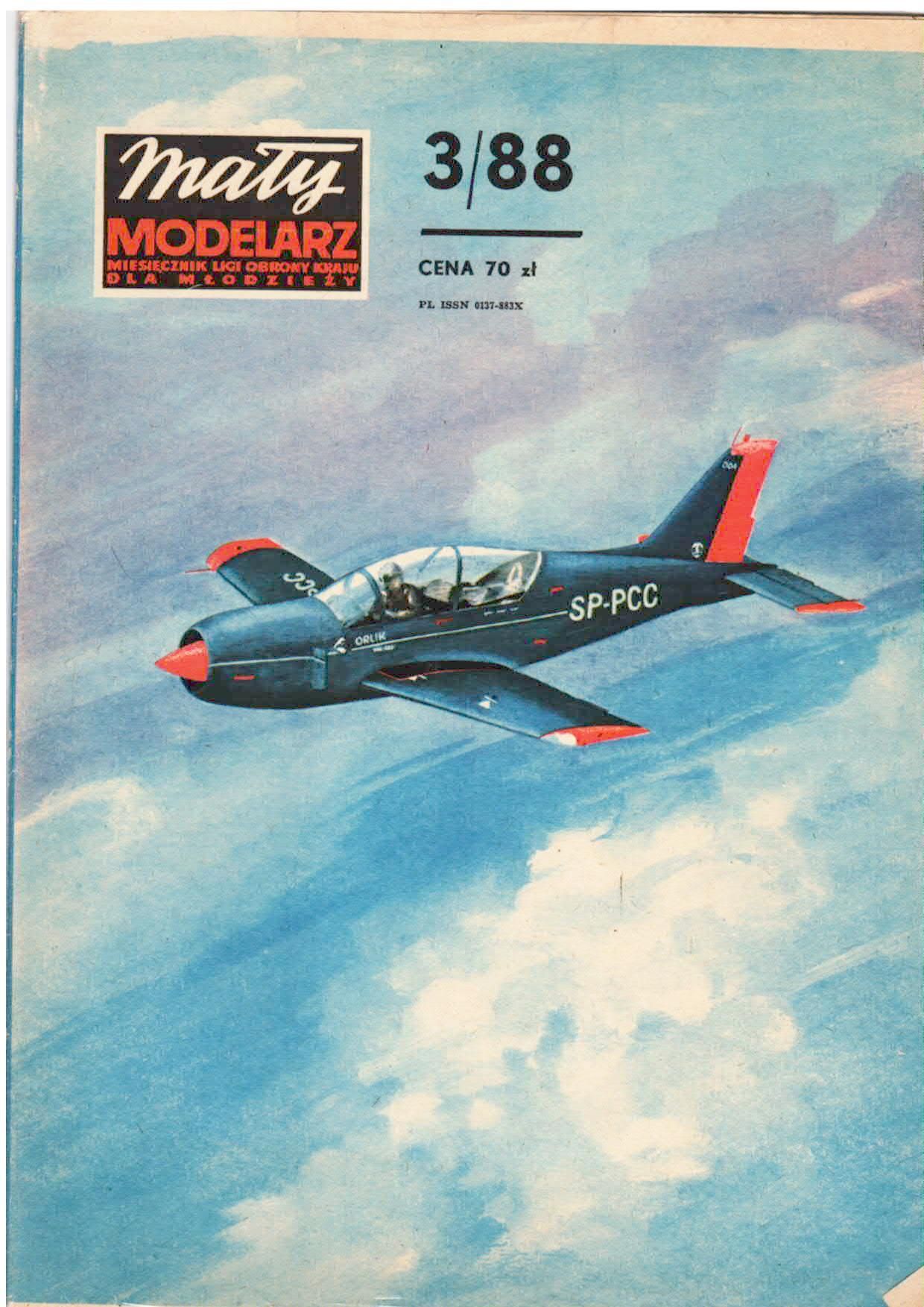 СборнаяМодельсамолетаизбумаги,MalyModelarz(МалыйМоделяж)№3/88,Учебно-тренировочныйсамолетPZL-130"Orlik",журнал