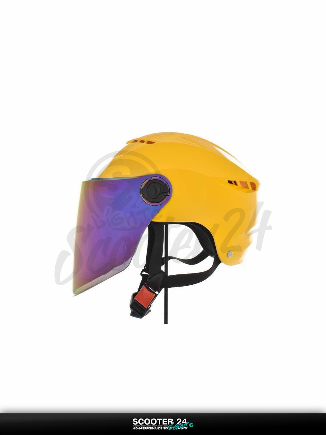 Мотошлем открытый ( вело/самокат) "DAVID" (#S327, желтый глянцевый, регулятор размера, хамеле на мотоцикл / мопед и скутер