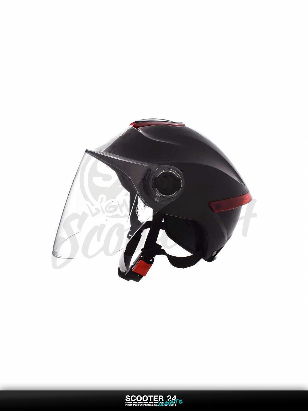 Мотошлем открытый ( вело/самокат) "DAVID" (#S307, черный глянцевый, регулятор размера, ABS) на мотоцикл / мопед и скутер