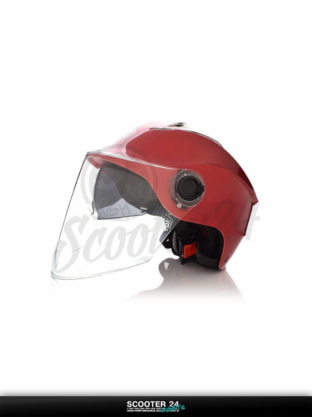 Мотошлем открытый ( вело/самокат) "DAVID" (#S309, красный глянцевый, регулятор размера, очки, на мотоцикл / мопед и скутер