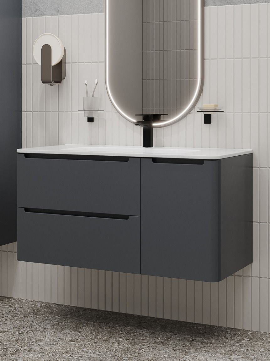 Фото товара на маркетплейсе ozon Тумба подвесная (без раковины) IDDIS, 100 см, темно-серый, Edifice, EDI10D0i95 подходит умывальник 0101000i28