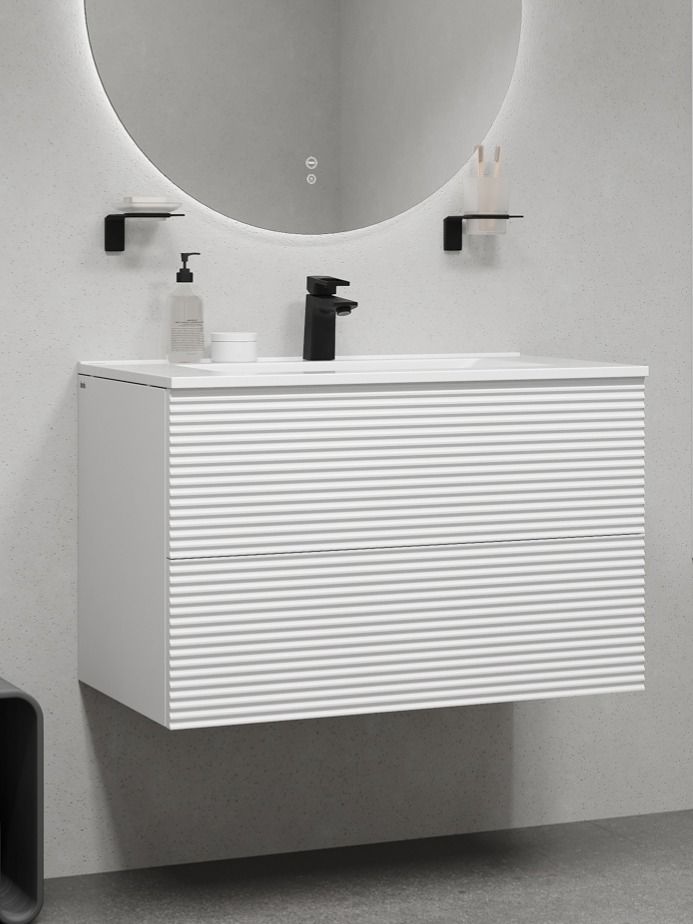 Фото товара на маркетплейсе ozon Тумба для ванной подвесная, с ящиками, 80 см, белый, Bild, IDDIS, BIL80W0i95 (подходит раковина 0138000i28)