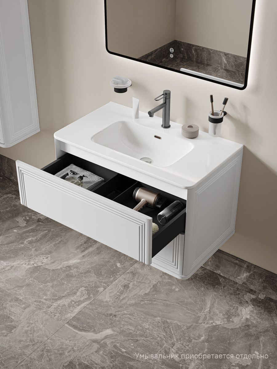 Фото товара на маркетплейсе ozon Тумба для ванной, подвесная, с ящиками, 80 см, белый, IDDIS, Oxford Neo, OXN80W0i95 (подходит раковина 0108000i28)