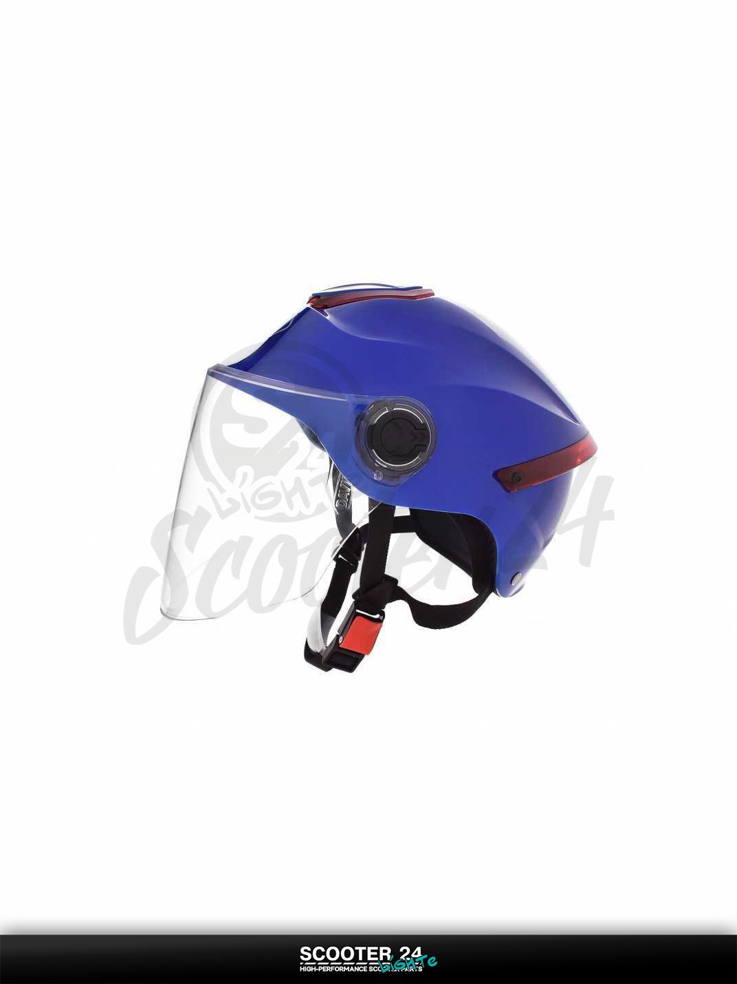 Мотошлем открытый ( вело/самокат) "DAVID" (#S307, синий глянцевый, регулятор размера, ABS) на мотоцикл / мопед и скутер