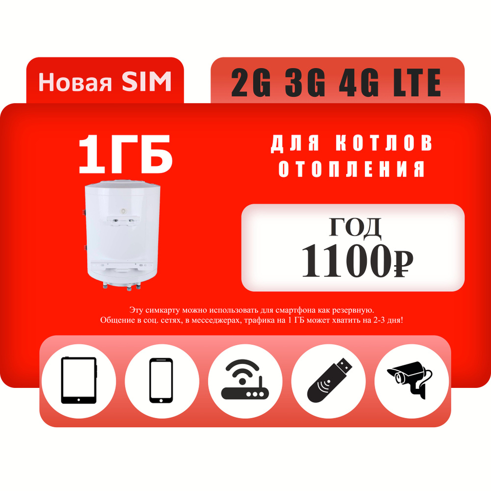 SIM-карта Симкарта для котлов отопления 1100 руб./год (Вся Россия ...