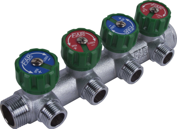 Коллектор Far FK 3824 3412TP на 4 выхода 3/4"x1/2" наружная резьба ...