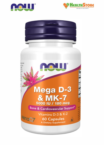 NOW Витамины D3 + К2, NOW MEGA D3 & MK-7, 60 капсул, для иммунитета ...