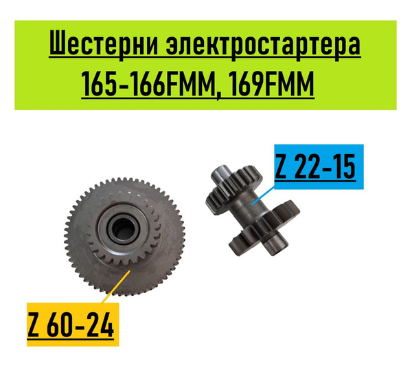 Шестерни электростартера для двигателей 165fmm, 166fmm, 169fmm 60-24 и ...
