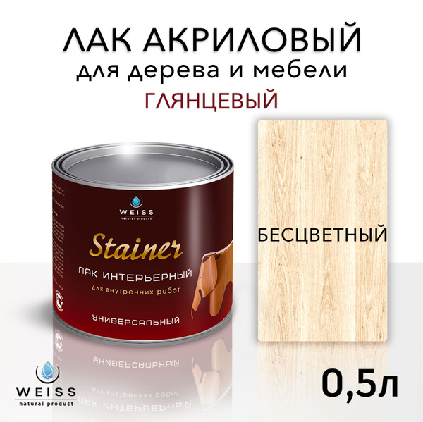 Лак для дерева акриловый бесцветный, глянцевый, Weiss natural product ...