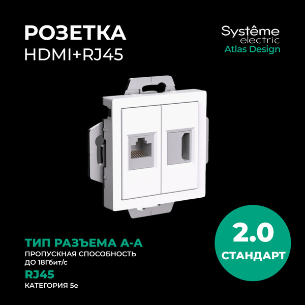 Розетка 2-м AtlasDesign HDMI+RJ45 кат.5E механизм бел. SE ATN000182 ...