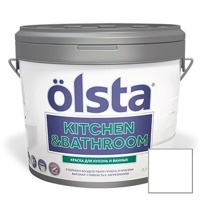 Краска Olsta интерьерная Kitchen and Bathroom Белая 9 л, Водно ...