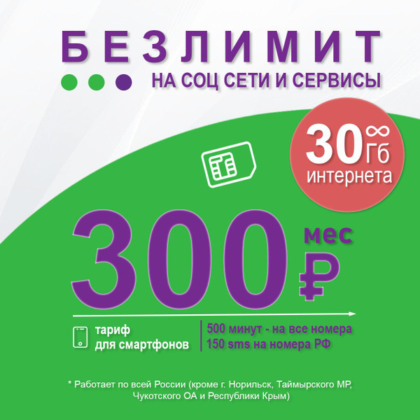 SIM-карта Сим карта 300 рублей в месяц (Вся Россия) - купить с ...