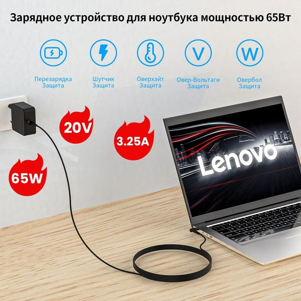 Блок питания для ноутбука Lenovo 20V 3.25A 65W / сетевой адаптер ...