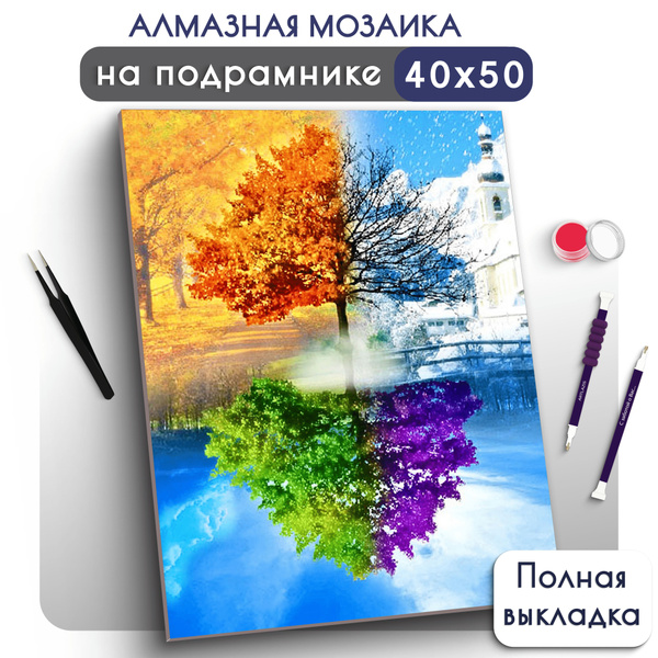 Алмазная мозаика на подрамнике 40х50 Вышивка Живопись Времена года ...