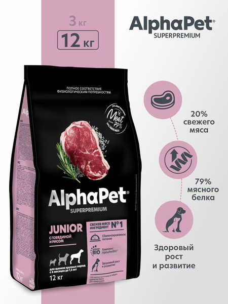 ALPHAPET SUPERPREMIUM сухой корм для щенков крупных пород с 6 месяцев ...