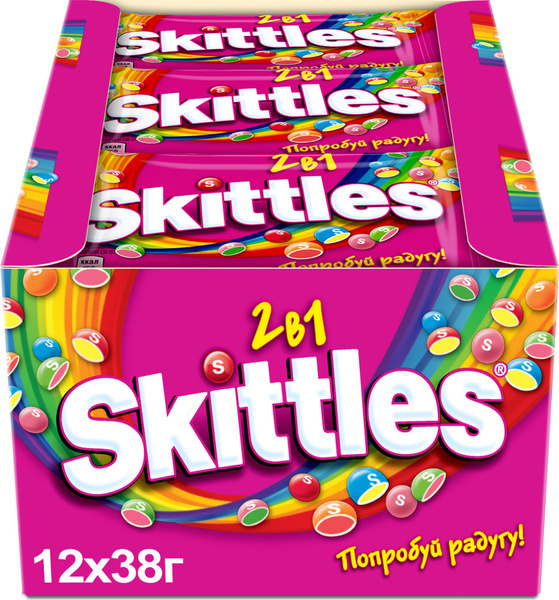 Конфеты драже Skittles 2в1, ягодные, фруктовые, 38 г х 12 шт - купить с ...