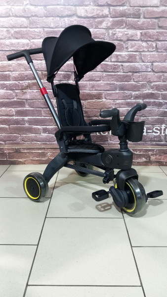 Велосипед детский трехколесный Luxmom складной с ручкой S7 черный ...