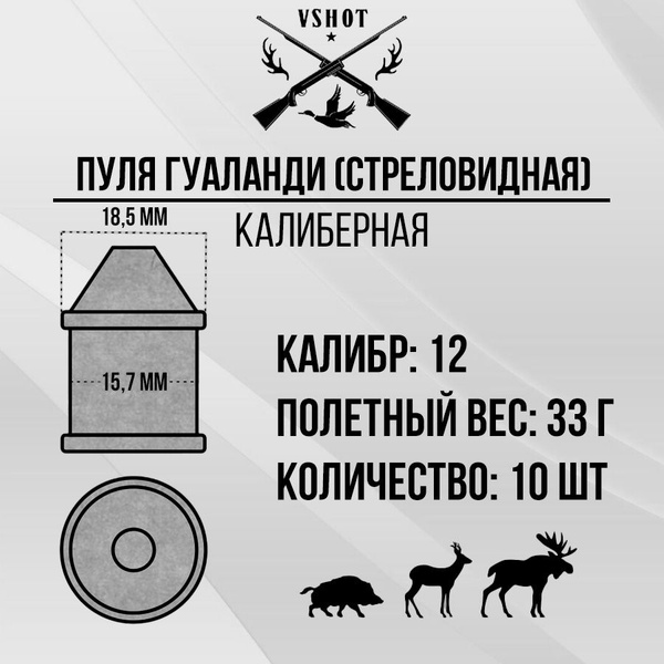 Пуля 12 калибра Гуаланди (Gualandi) калиберная 10шт купить на OZON по ...