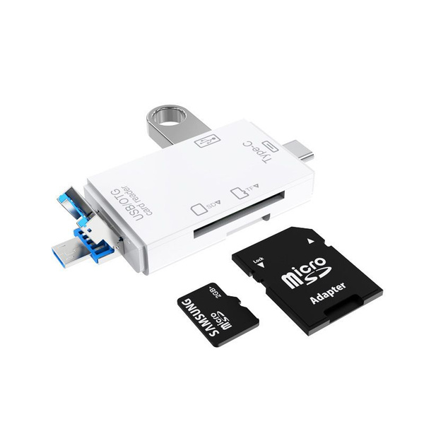 Картридер универсальный 6 в 1 Белый MicroSD, Type-C, Micro USB, USB ...