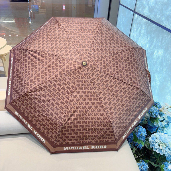 Умный зонт Michael Kors, Полный автомат, 3 сложения, коричневый меланж ...