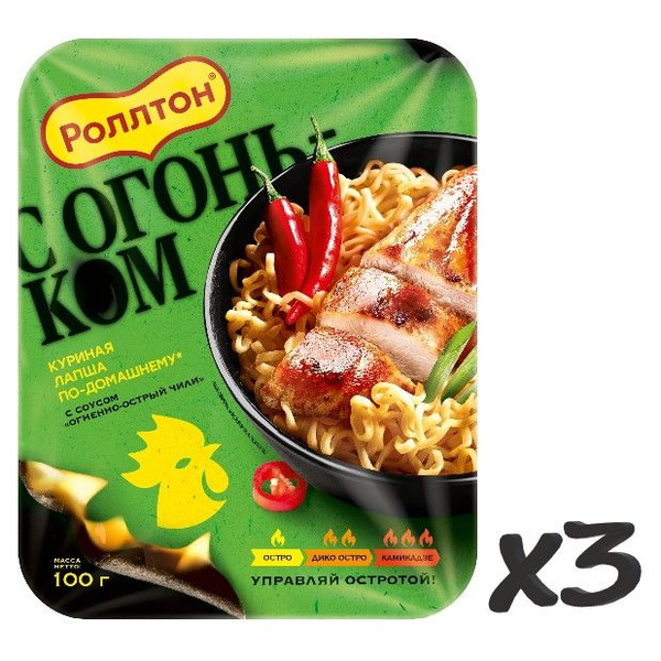 Лапша Роллтон Куриная По-домашнему с Соусом Огненно-острый Чили 100 г ...