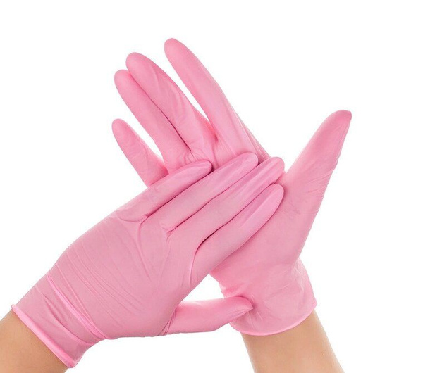 Перчатки нитриловые одноразовые Медицина Vinyl gloves, розовые, S 100 ...
