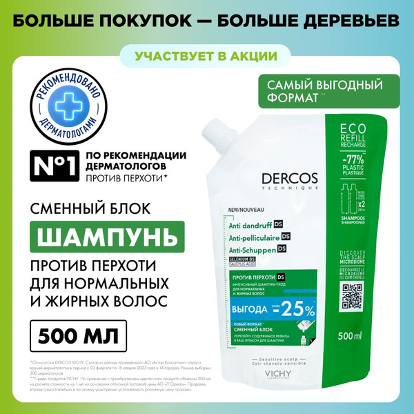 Vichy Dercos Интенсивный шампунь-уход против перхоти и себореи для ...