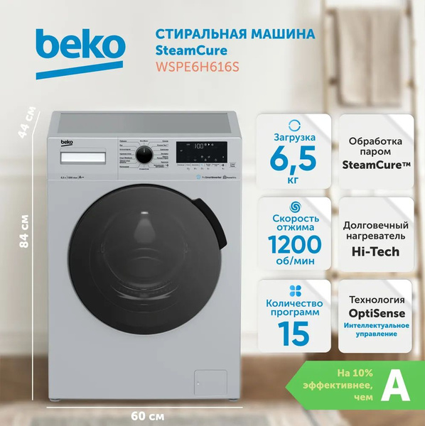 Стиральная машина Beko WSPE6H616, серый, серебристый - купить по ...