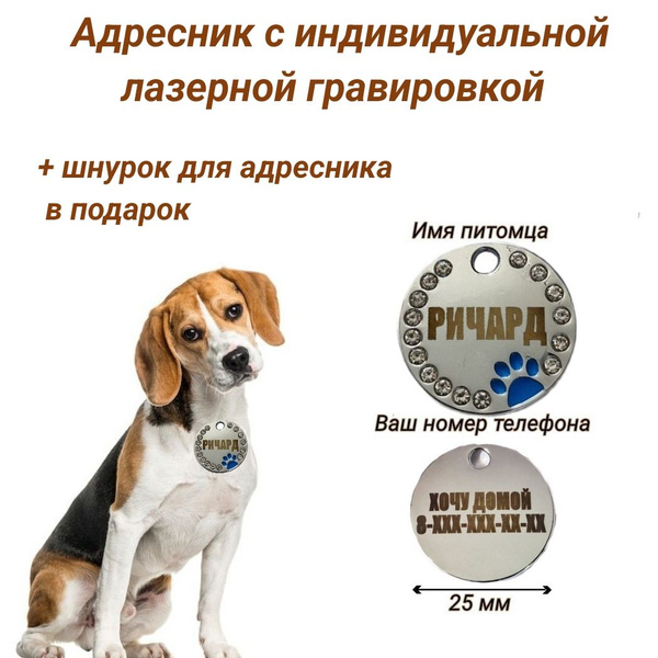 Адресник для собак и кошек с индивидуальной лазерной гравировкой со ...